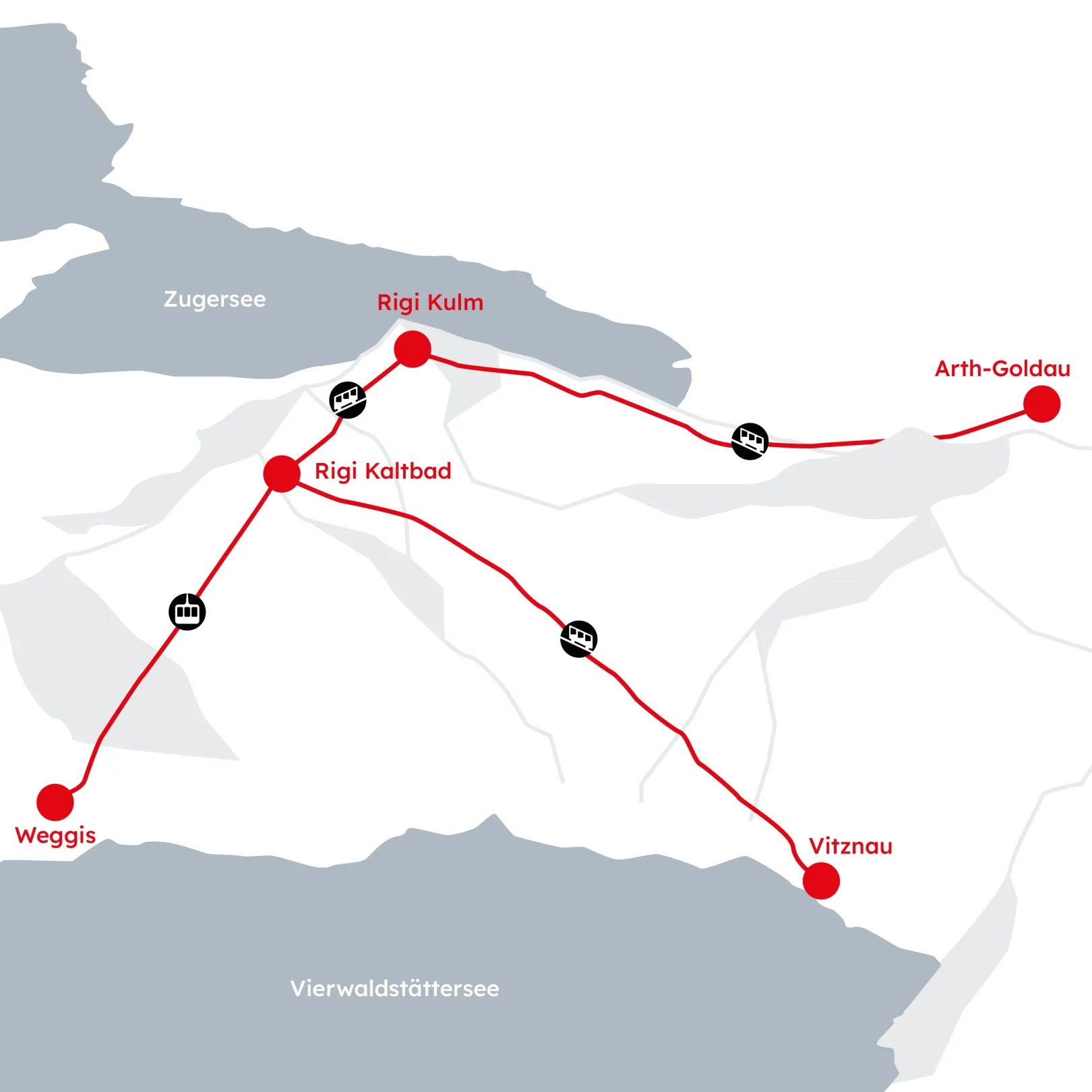 La tour de Rigi Kulm avec un paysage verdoyant environnant, avec un panorama de montagnes et le lac des Quatre-Cantons en arrière-plan.